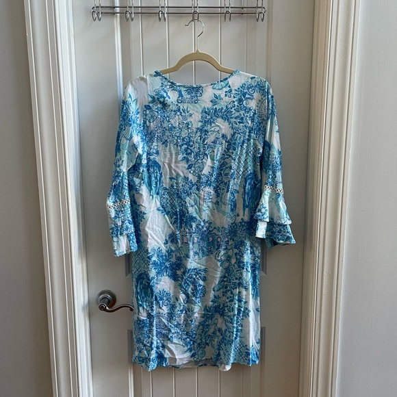 Lilly Pulitzer Blue and White Bell Sleeve Dress, Size M - Picture 3 of 3